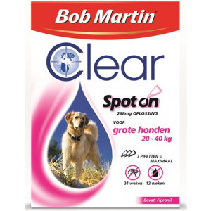BOB MARTIN CLEAR SPOT ON HOND LARGE 3 PIPET CLEAR SPOT ON BESTRIJDINGSARTIKELEN HOND