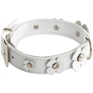 HALSBAND HOND KLAVERBLAD LEER WIT 14 MMX28 CM MARTIN SELLIER HALSBANDEN/LIJNEN LEER HOND