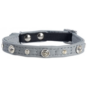 BOBBY HALSBAND KAT COMETE LEER GRIJS 30X1 CM BOBBY HALSBANDEN/LIJNEN LEER KAT