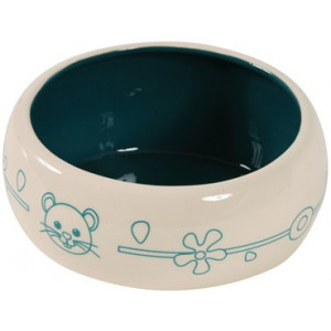 ZOLUX VOERBAK KNAAGDIER ANTI-MORS KERAMIEK BLAUW / CREME 200 ML 10,5X10,5X6 CM ZOLUX VOER/DRINKBAKKEN KNAAGDIER/KONIJN/FRET