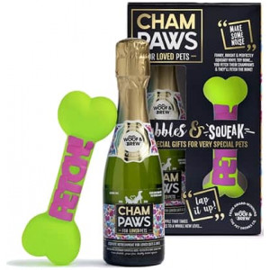 CHAMPAWS LUXE SET HONDENCHAMPAGE MET PIEPEND SPEELGOED 250 ML PAWSECCO NATVOER HOND