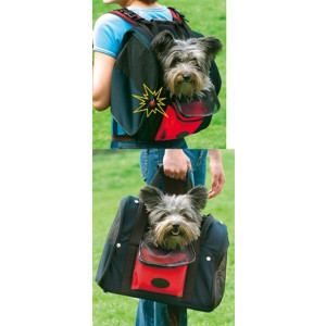 KARLIE SMART BAG RUGZAK ZWART / ROOD TOT 6 KG 44X30X21 CM KARLIE HONDENTAS HOND