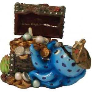 BUBBELORNAMENT INKTVIS MET SCHATKIST 12X11 CM BOON DECORATIE AQUARIUM